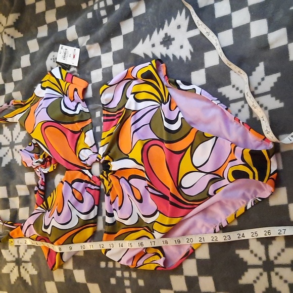 Bar lll  Macy's 70's Vibe Check Ring Monokini Swimsuit Swimwear Size XL - Picture 7 of 13